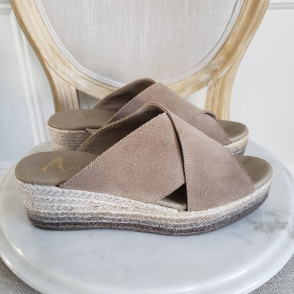 Anthropologie Paseart Tan Suede Cross Strap Ombre Wedge Espadrille Slides 10 - Picture 3 of 16